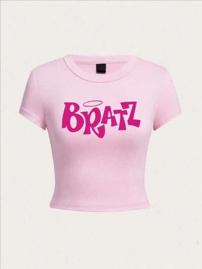 Fashionable summer short letter printed spicy girl casual and comfortable slim fit short sleeved T-shirt top