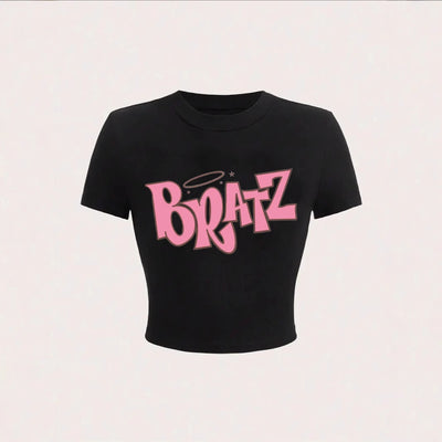 Fashionable summer short letter printed spicy girl casual and comfortable slim fit short sleeved T-shirt top