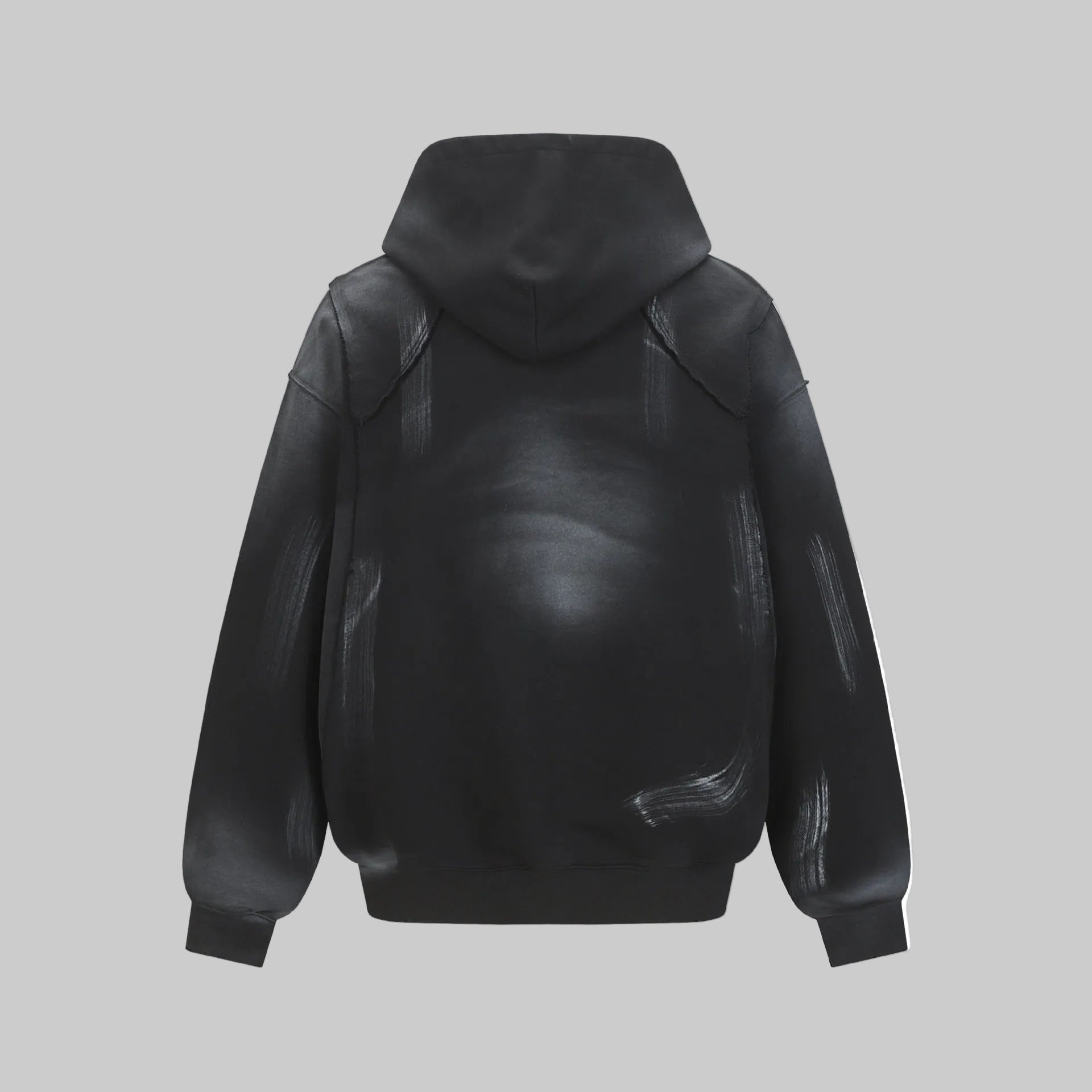Hairy edge washed and spray dyed hoodie