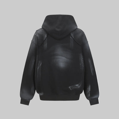 Hairy edge washed and spray dyed hoodie