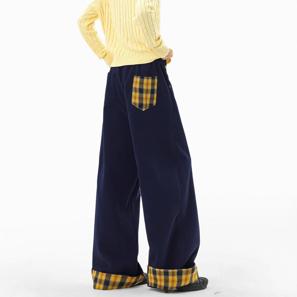 Plaid Color-Blocked Hoodie Pants for Men