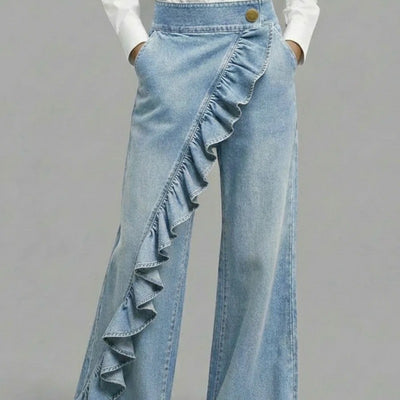 Vintage Irregular Mid-Waist Genuine Denim Pants