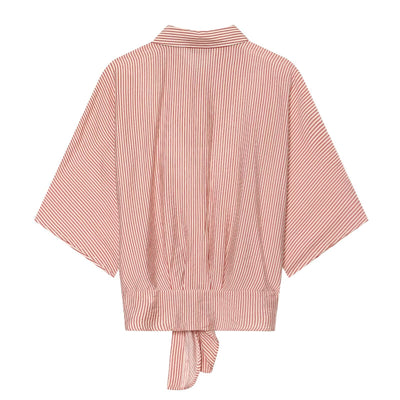 Versatile knot embellished striped shirt