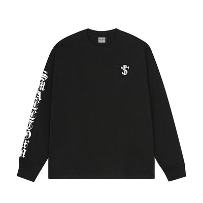 White Letter Oversized Long Sleeve T-Shirt for Men and Women
