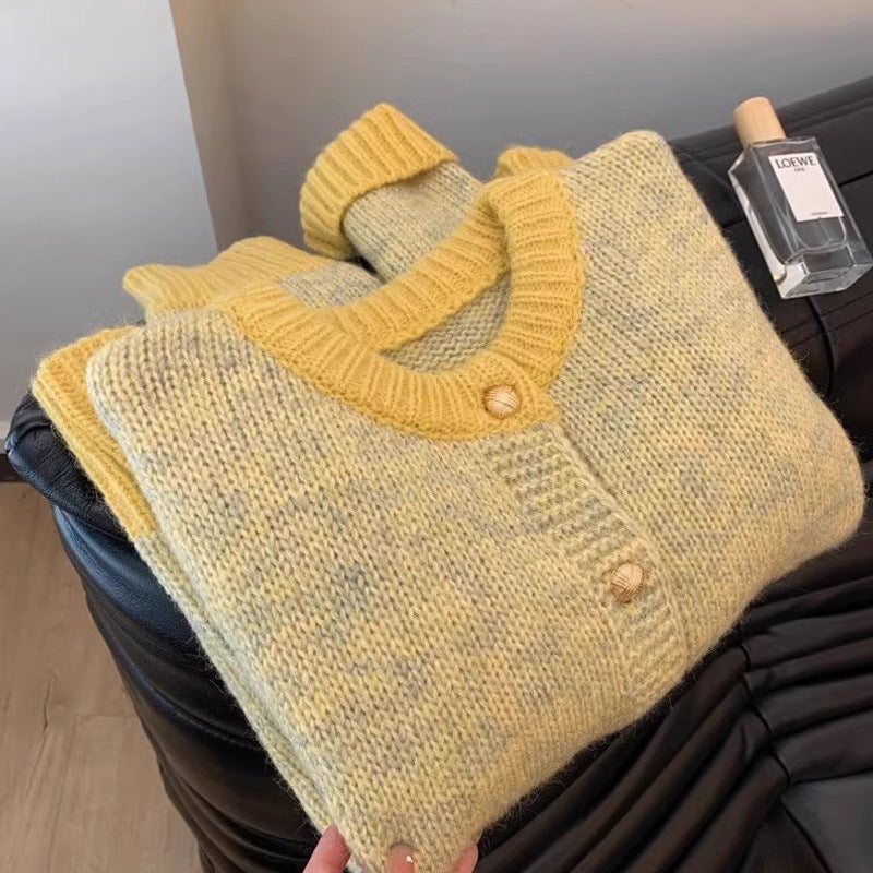 Chic Yellow Short Knit Cardigan for Women