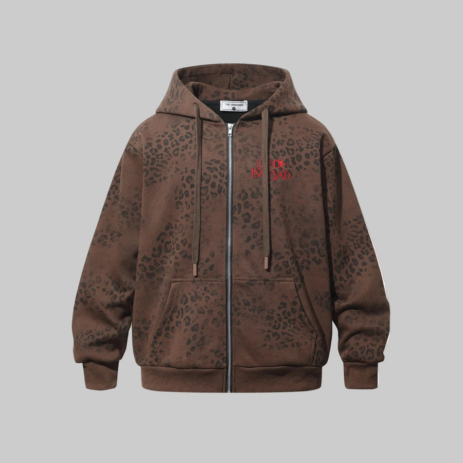 leopard print zip up hoodie