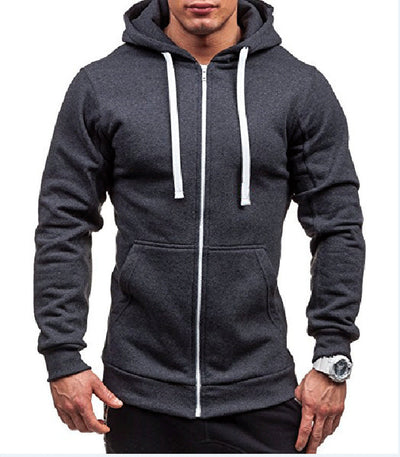Men's Casual Solid Color Zip Up Hooded Sweatshirt Jacket