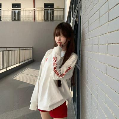White Letter Oversized Long Sleeve T-Shirt for Men and Women