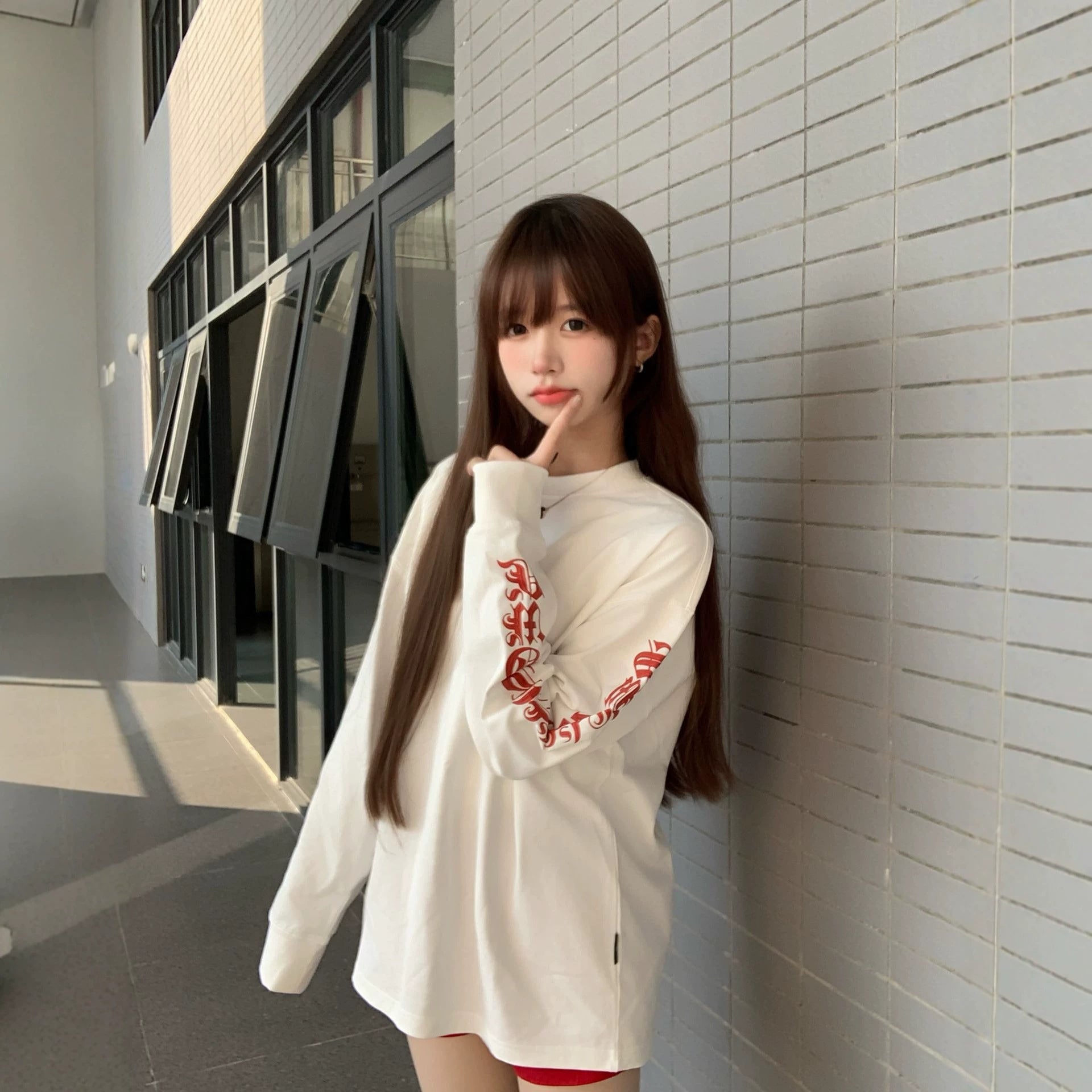 White Letter Oversized Long Sleeve T-Shirt for Men and Women