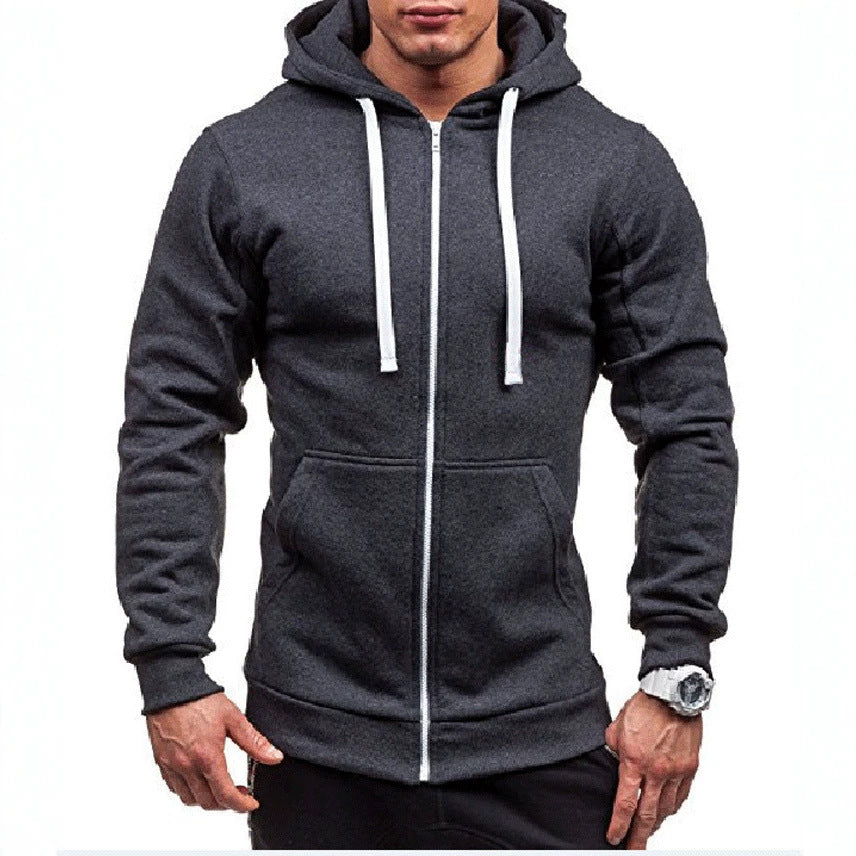 Men's Casual Solid Color Zip Up Hooded Sweatshirt Jacket