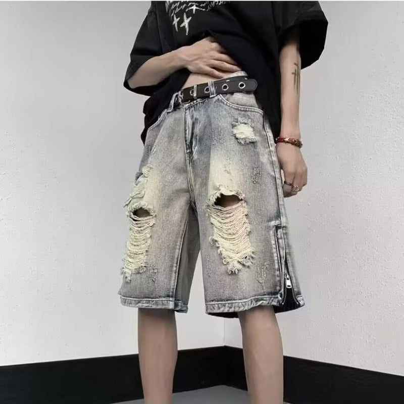Five point hole beggar jeans shorts man