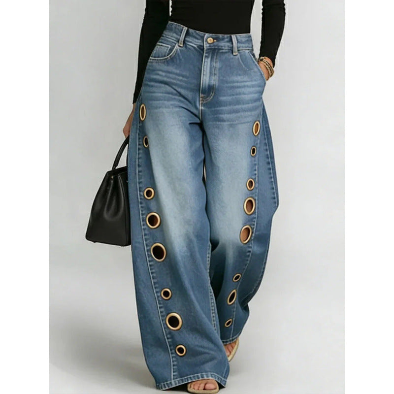 casual loose high-waisted wide-leg jeans