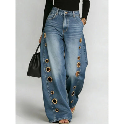casual loose high-waisted wide-leg jeans