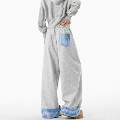 Plaid Color-Blocked Hoodie Pants for Men