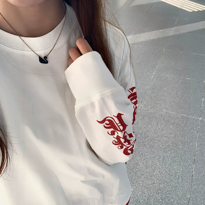 White Letter Oversized Long Sleeve T-Shirt for Men and Women