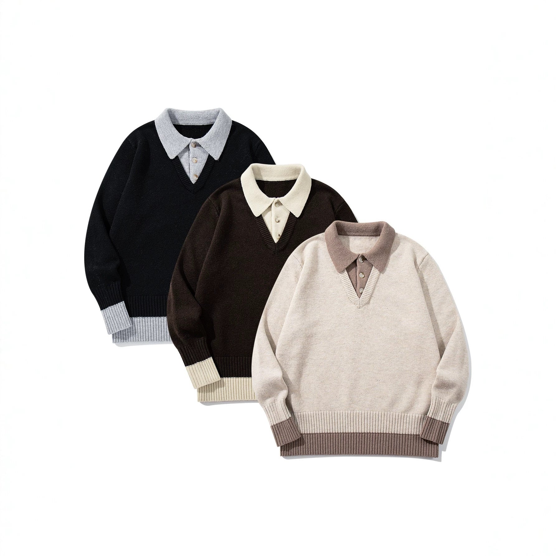 Color-Blocked Mock Two-Piece Knit Sweater