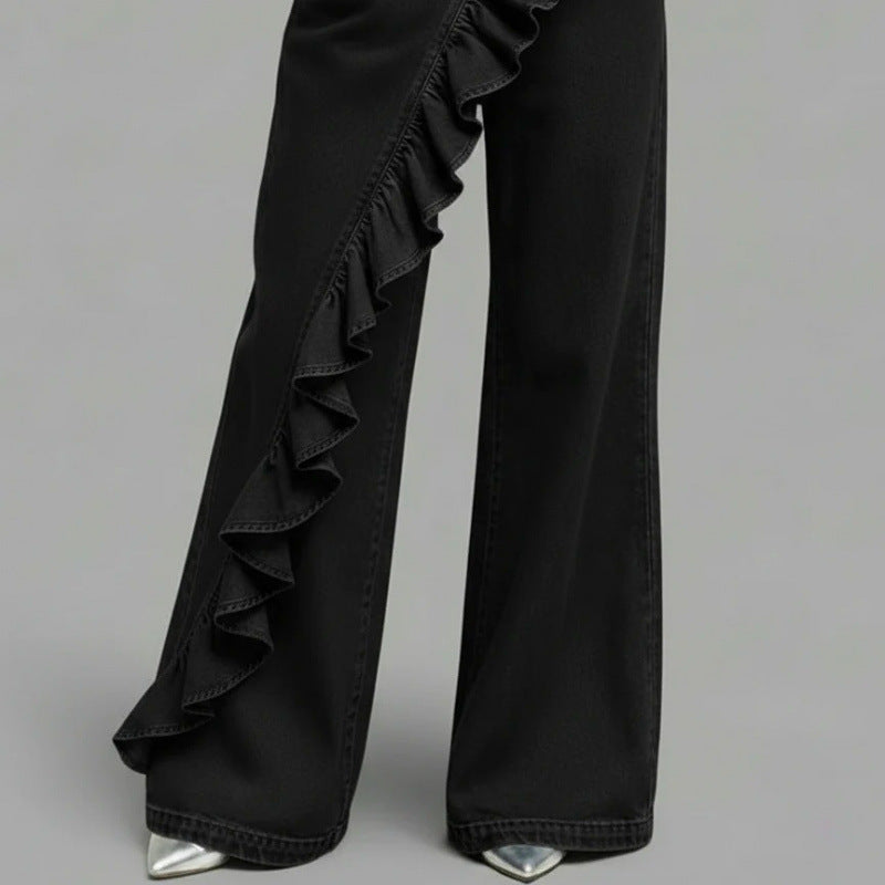 Vintage Irregular Mid-Waist Genuine Denim Pants
