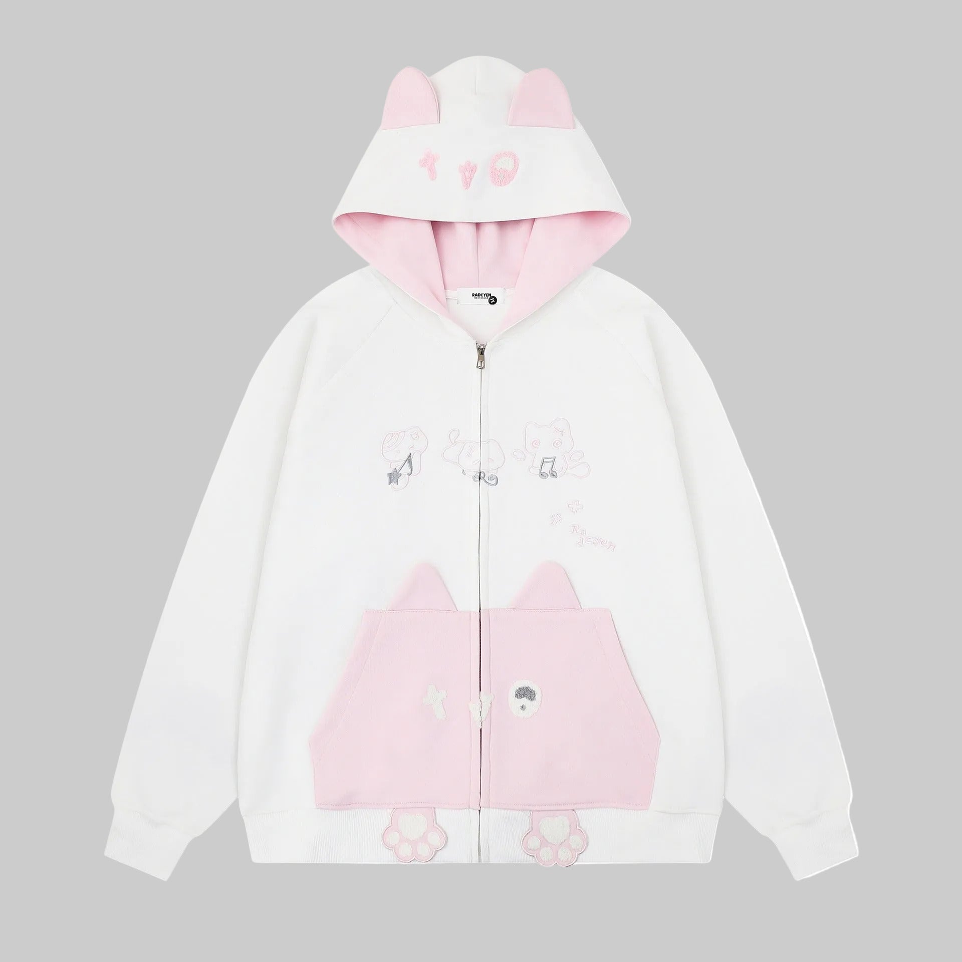 Color blocked cat face pocket hoodie