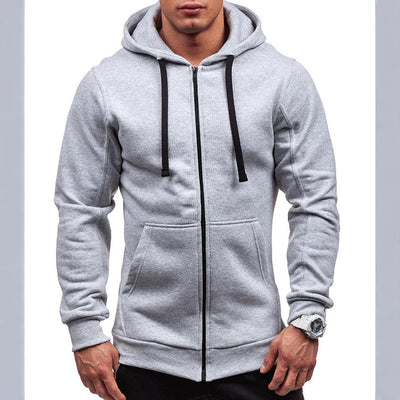 Men's Casual Solid Color Zip Up Hooded Sweatshirt Jacket